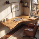 Floating Corner Live Edge Solid Wood Desk For Home Office