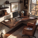 Floating Corner Live Edge Solid Wood Desk For Home Office