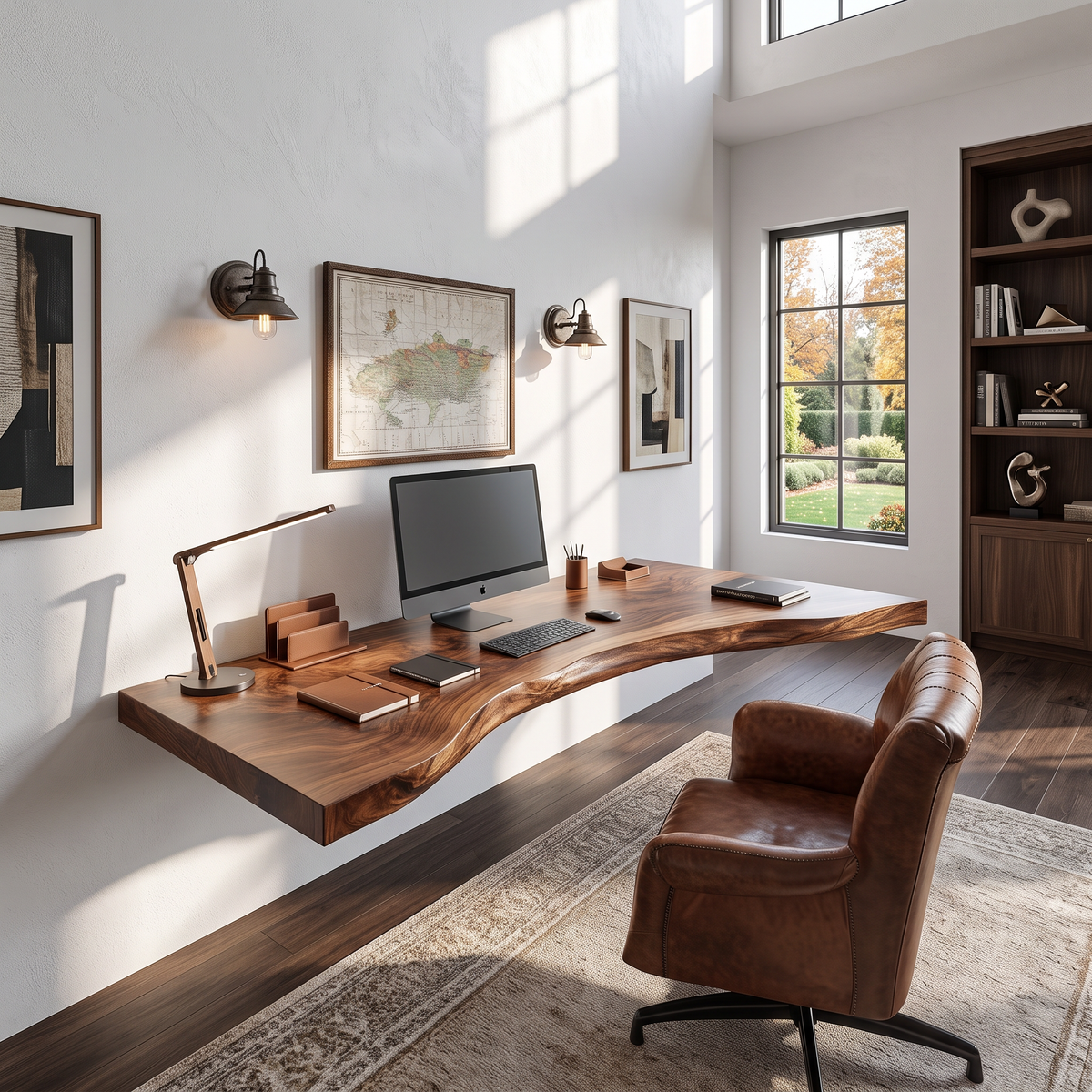 Floating Corner Live Edge Solid Wood Desk For Home Office