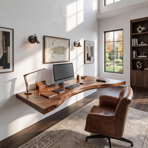 Floating Corner Live Edge Solid Wood Desk For Home Office