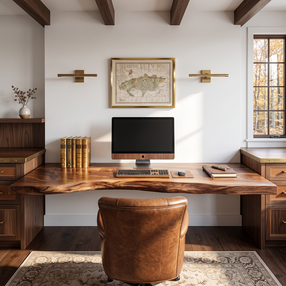 Floating Corner Live Edge Solid Wood Desk For Home Office