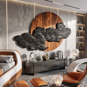 Wall Art Solid Wood Silent Eclipse with Flowing Black Cloud Layers