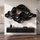 Wall Sculpture Solid Wood with Layered Flowing Waves and Rising Sun Design