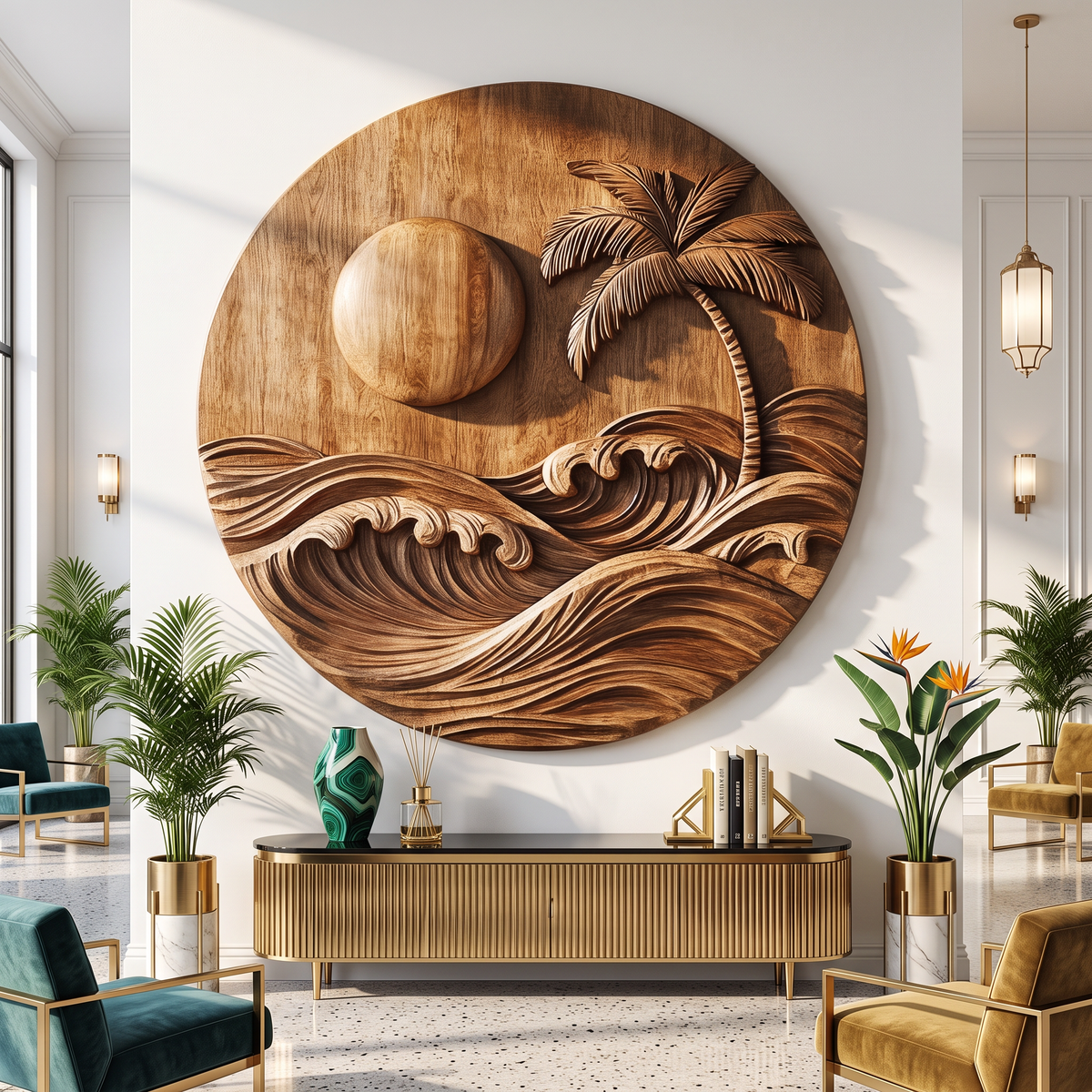 Tropical Wooden Wall Sculpture For Coastal Ocean Home Decor