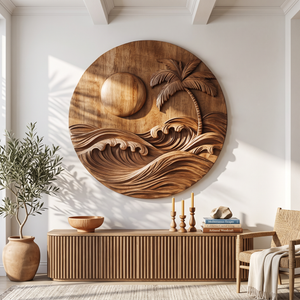 Tropical Wooden Wall Sculpture For Coastal Ocean Home Decor