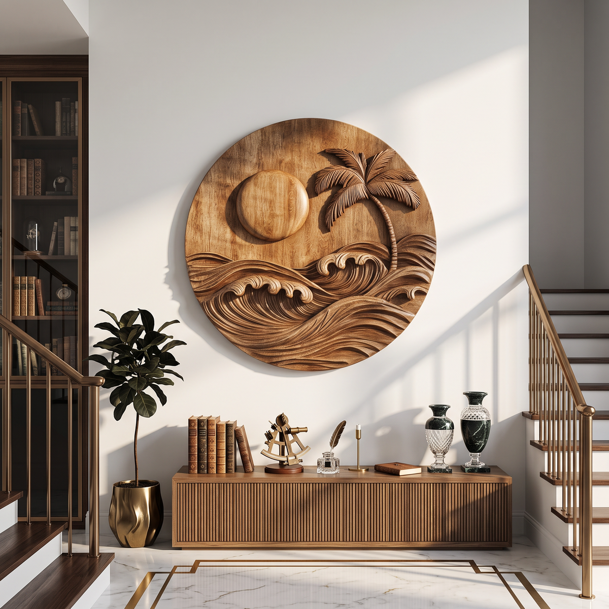 Tropical Wooden Wall Sculpture For Coastal Ocean Home Decor