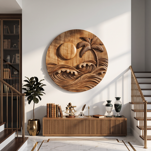 Tropical Wooden Wall Sculpture For Coastal Ocean Home Decor