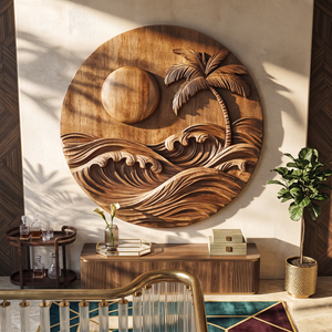 Tropical Wooden Wall Sculpture For Coastal Ocean Home Decor