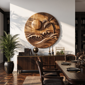Tropical Wooden Wall Sculpture For Coastal Ocean Home Decor