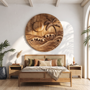 Tropical Wooden Wall Sculpture For Coastal Ocean Home Decor