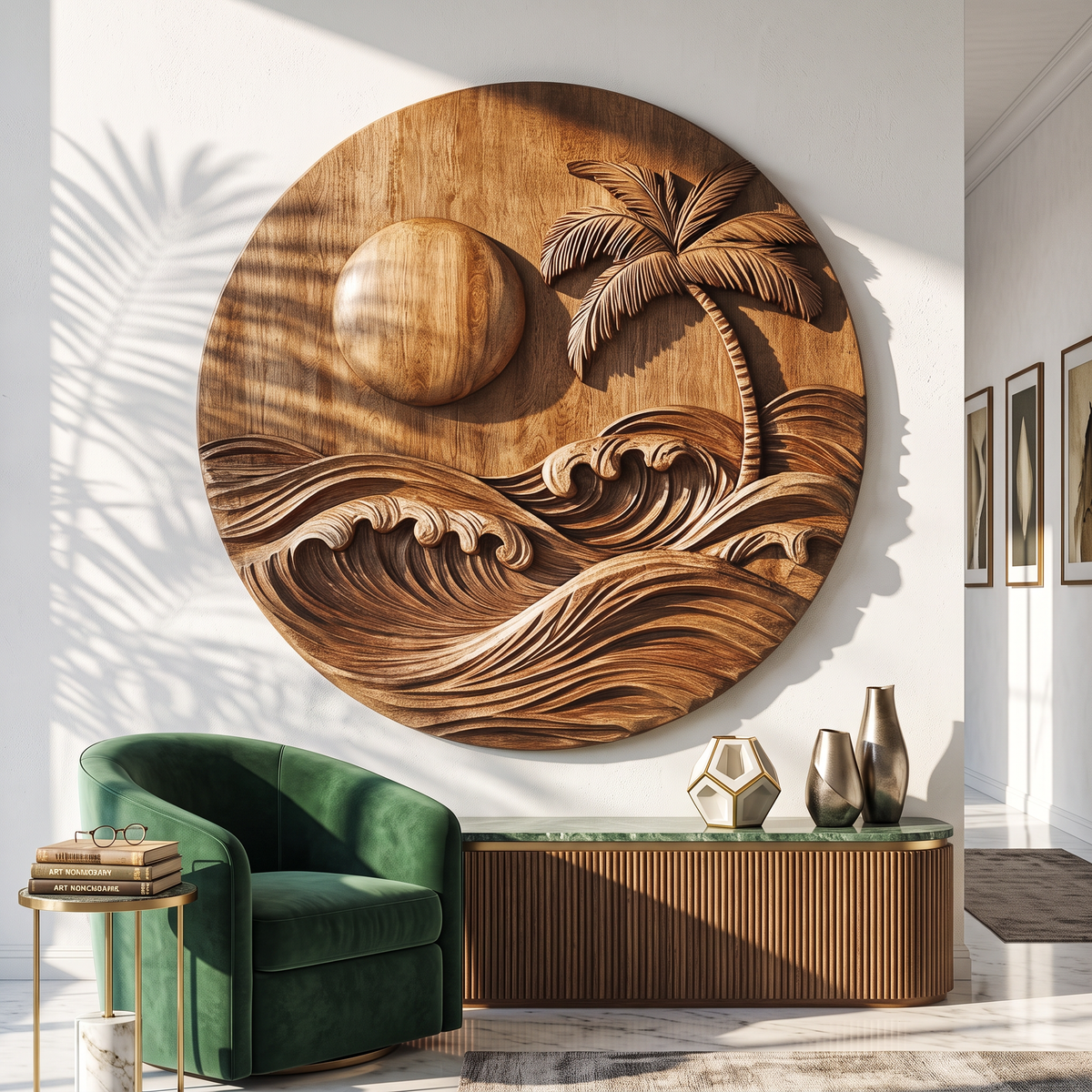 Tropical Wooden Wall Sculpture For Coastal Ocean Home Decor