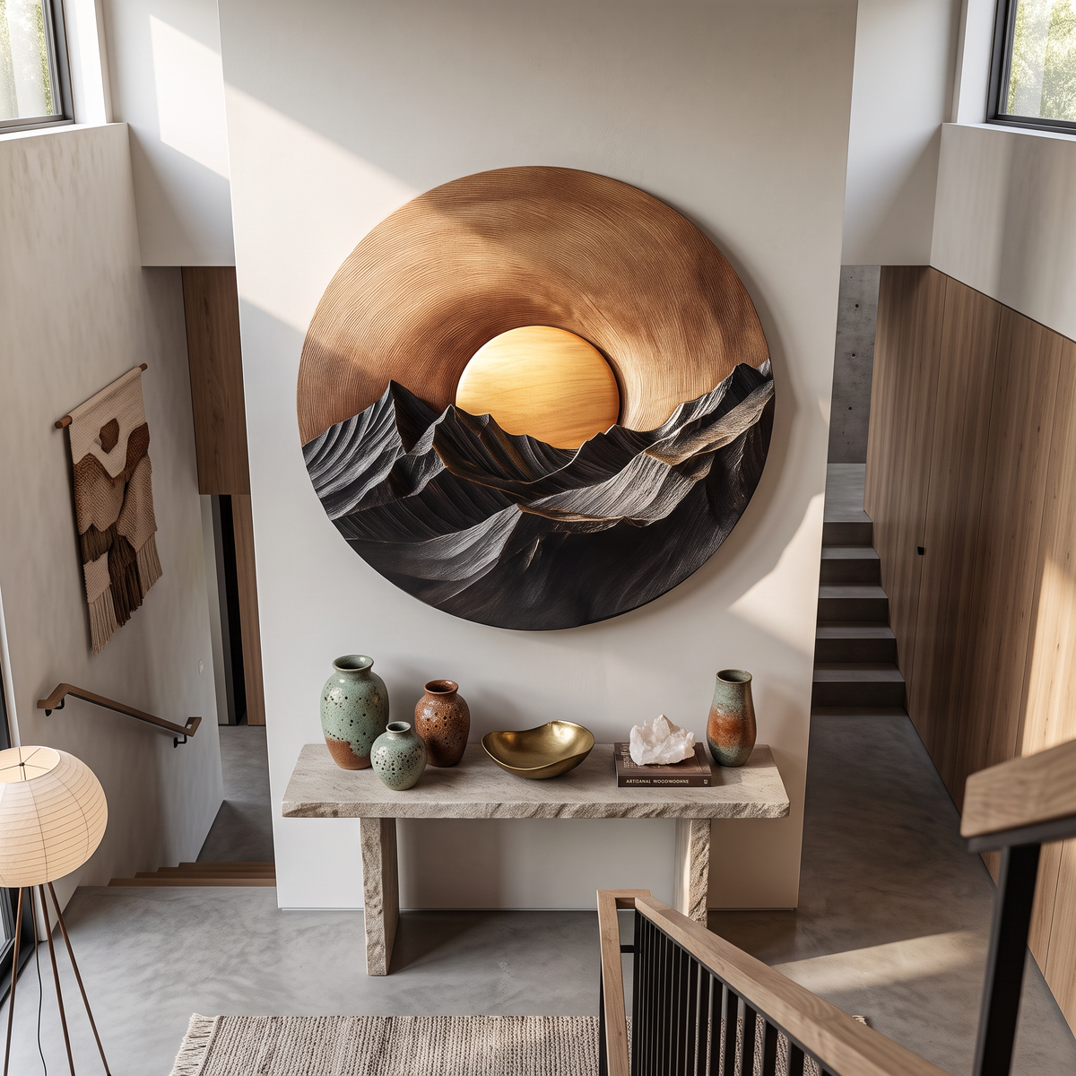 Sunset Mountain Wooden Wall Sculpture For Modern Nature Inspired Home Decor