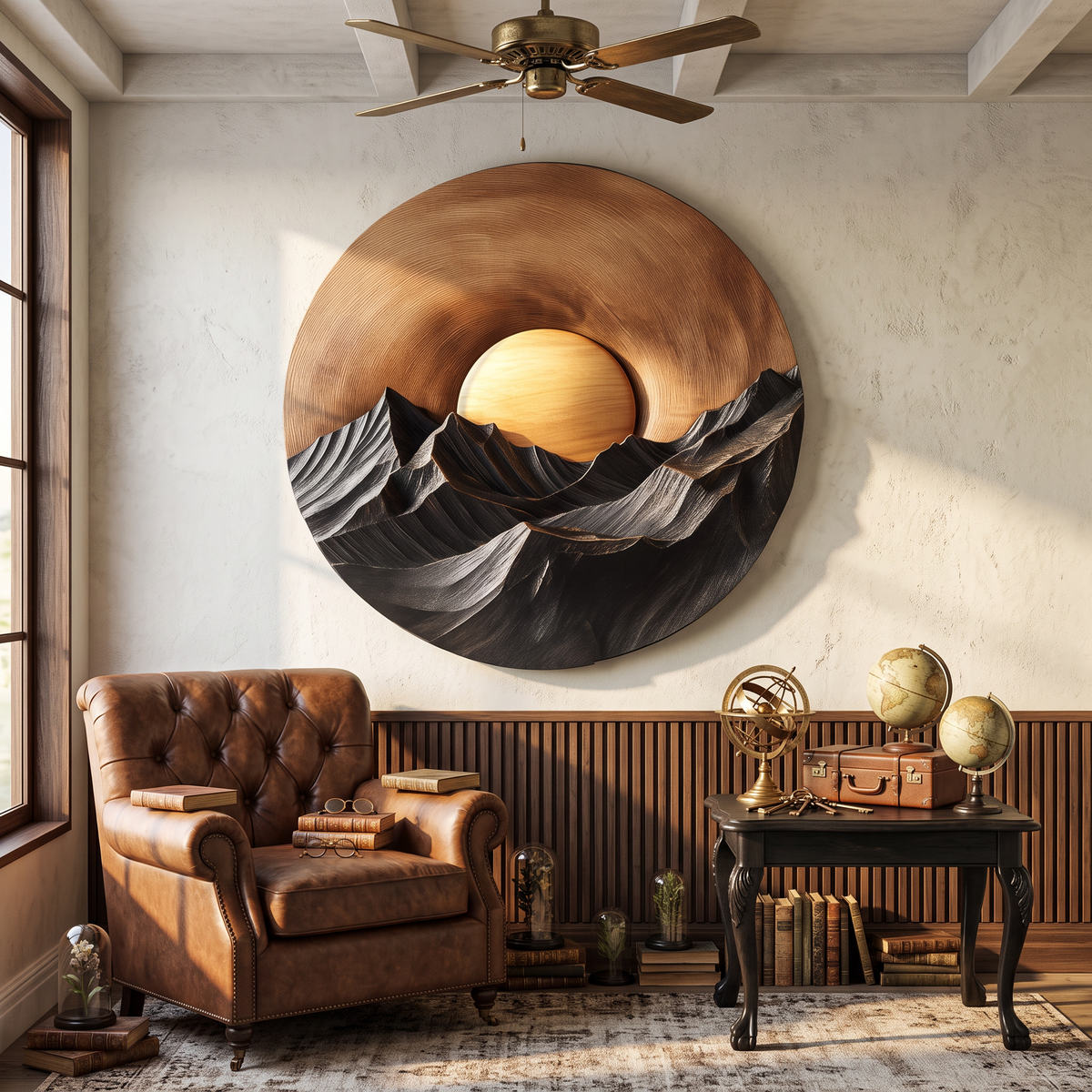 Sunset Mountain Wooden Wall Sculpture For Modern Nature Inspired Home Decor