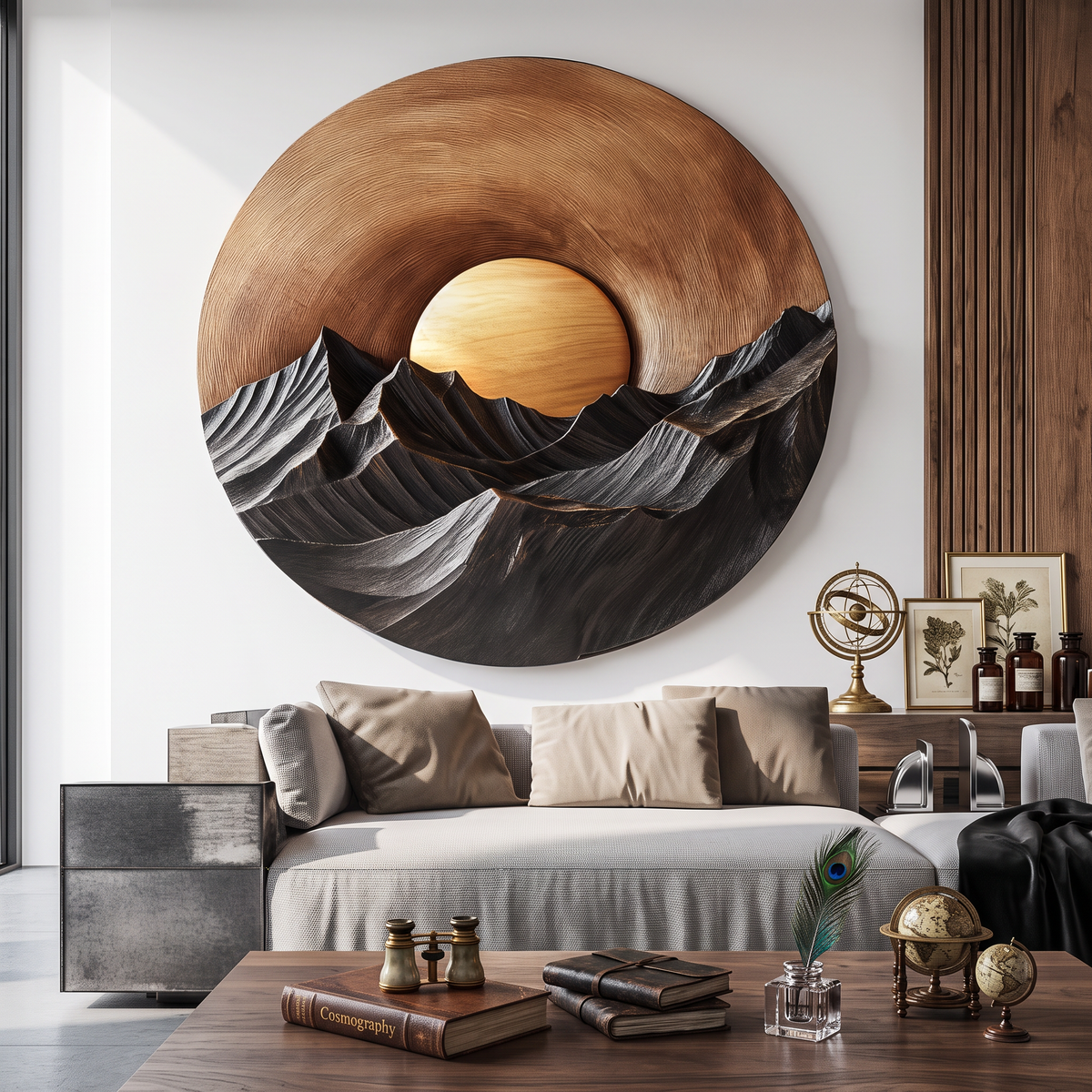 Sunset Mountain Wooden Wall Sculpture For Modern Nature Inspired Home Decor
