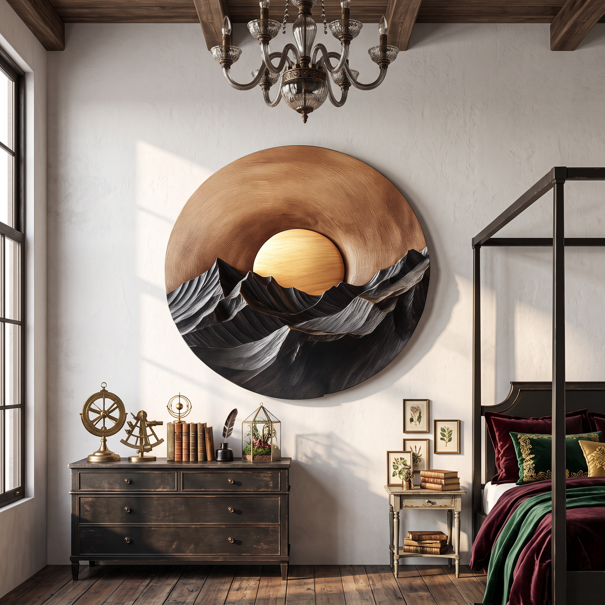 Sunset Mountain Wooden Wall Sculpture For Modern Nature Inspired Home Decor