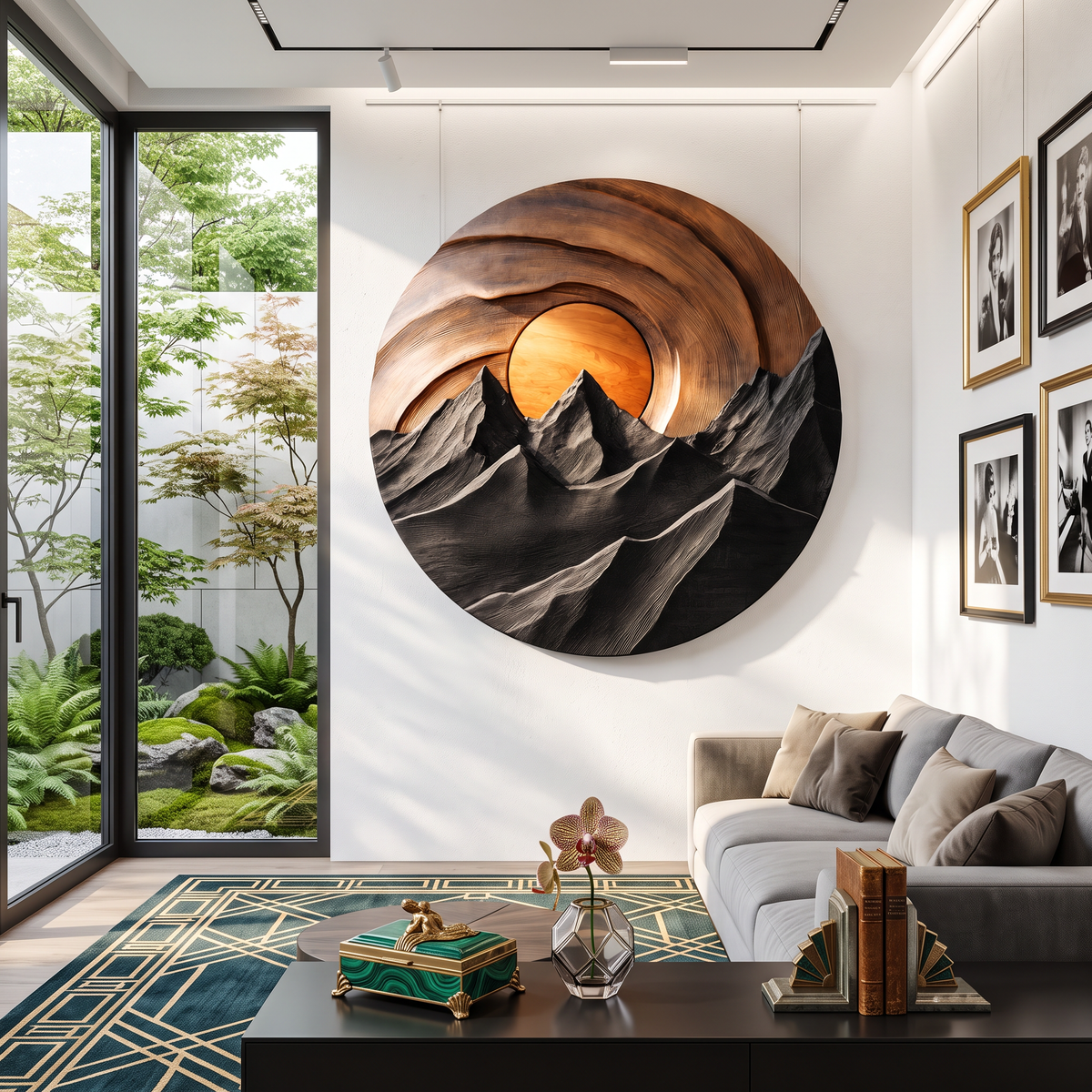 Mountain Sunset Wooden Wall Sculpture For Modern Nature Inspired Home Decor