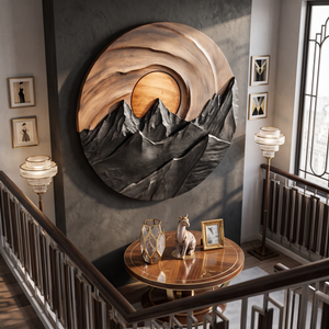 Mountain Sunset Wooden Wall Sculpture For Modern Nature Inspired Home Decor
