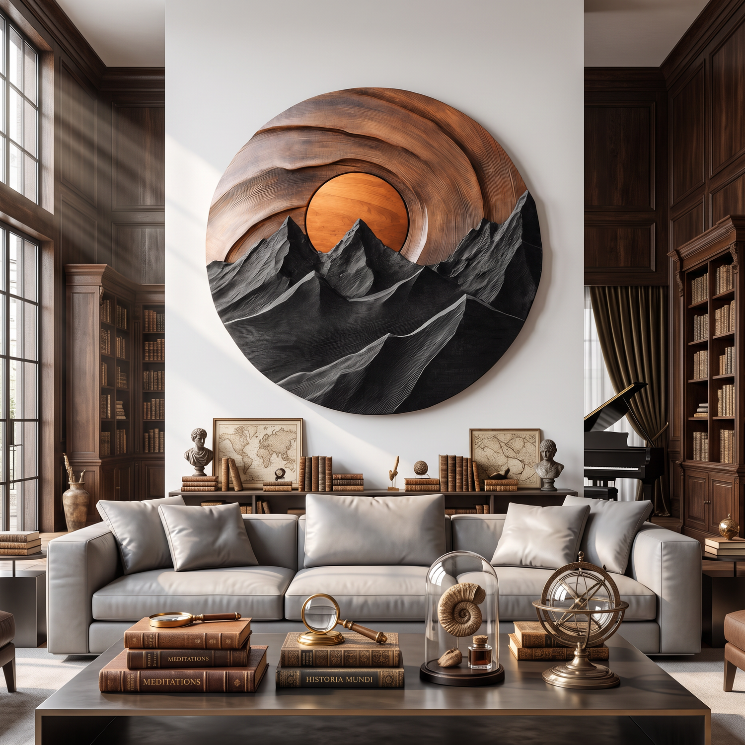 Mountain Sunset Wooden Wall Sculpture For Modern Nature Inspired Home Decor