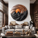 Mountain Sunset Wooden Wall Sculpture For Modern Nature Inspired Home Decor