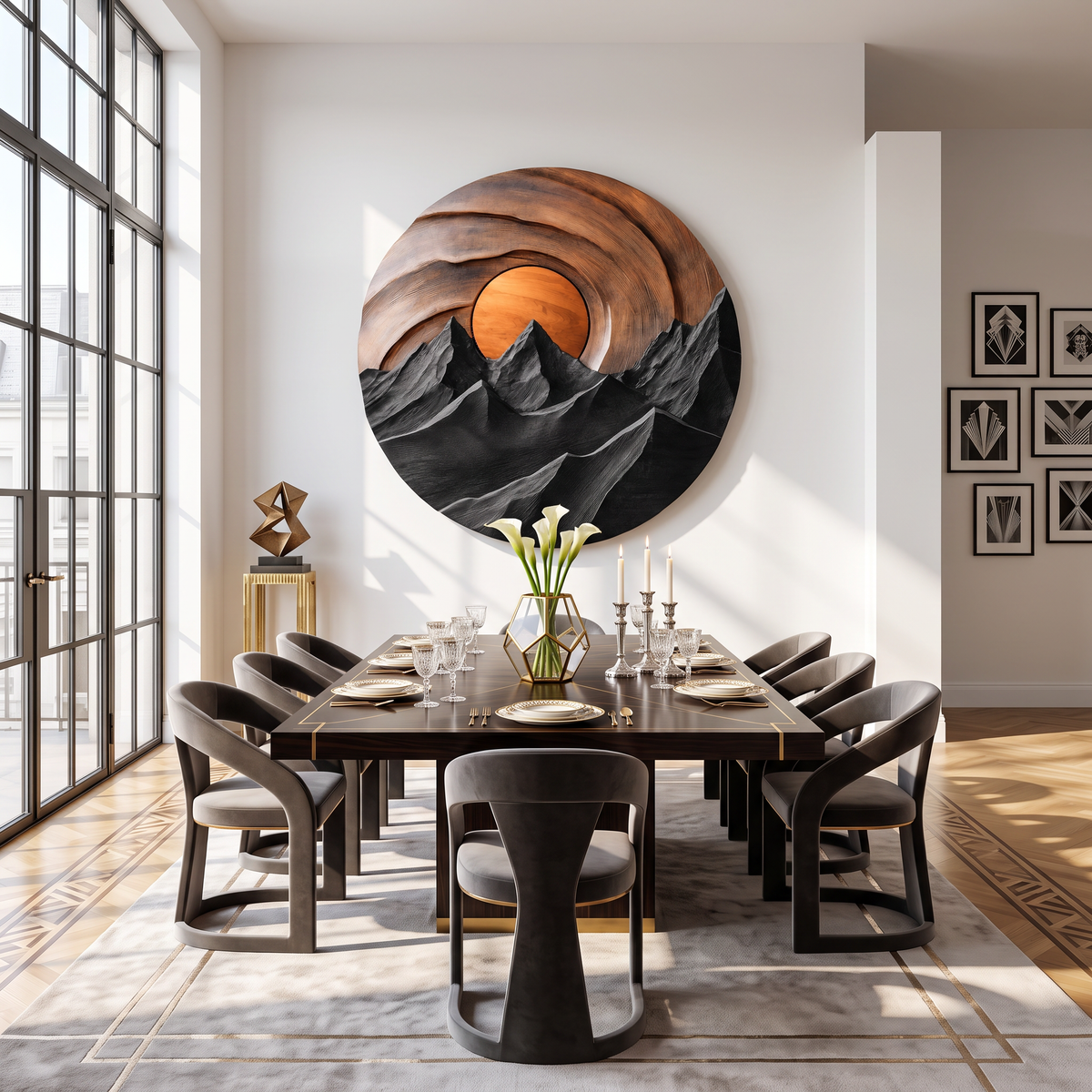Mountain Sunset Wooden Wall Sculpture For Modern Nature Inspired Home Decor