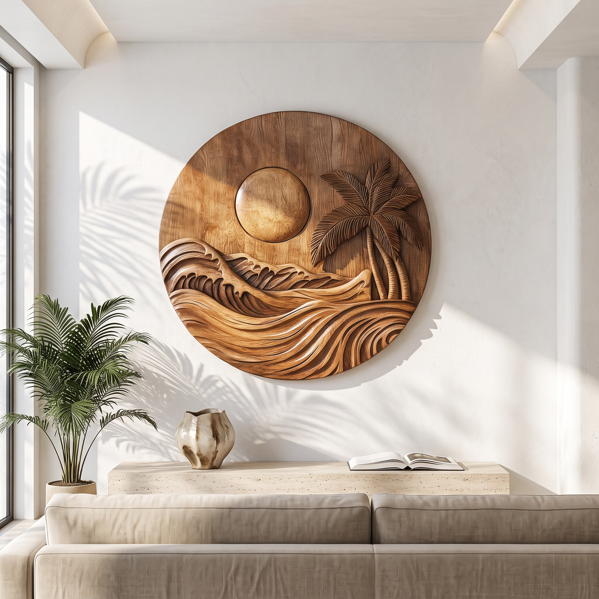 Tropical Waves Wooden Wall Sculpture For Coastal Nature Inspired Home Decor