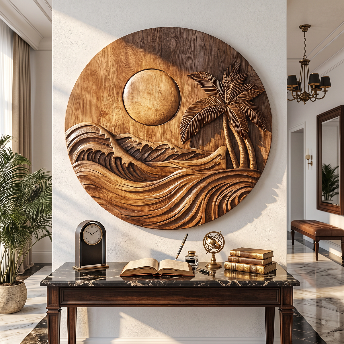 Tropical Waves Wooden Wall Sculpture For Coastal Nature Inspired Home Decor
