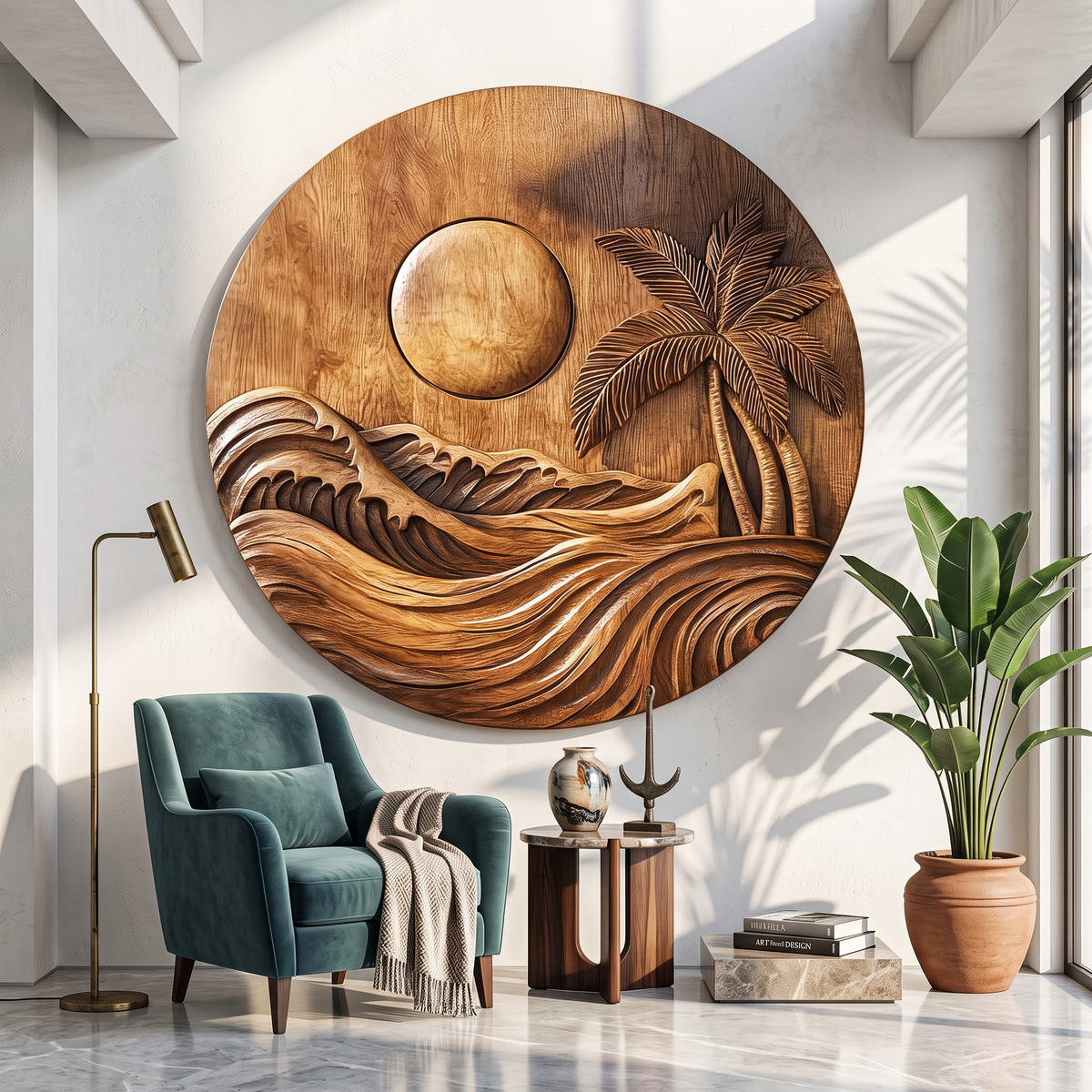 Tropical Waves Wooden Wall Sculpture For Coastal Nature Inspired Home Decor