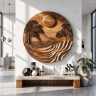 Wall Sculpture Tropical Ocean with Palm Trees and Flowing Waves