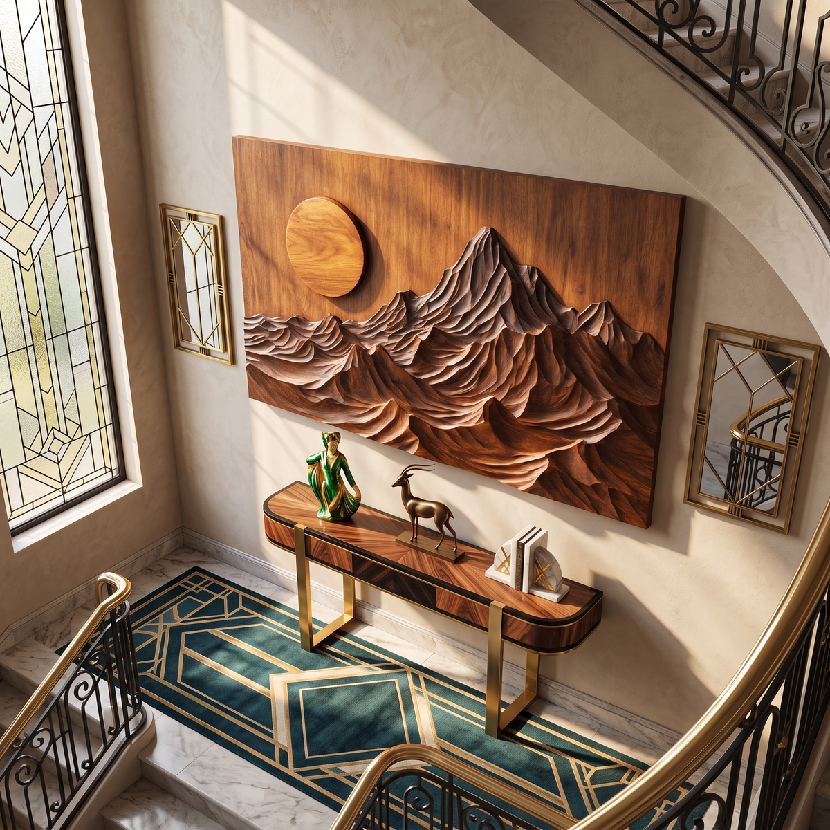 Wall Sculpture Mountain Sunrise with Layered Peaks and Flowing Ridges
