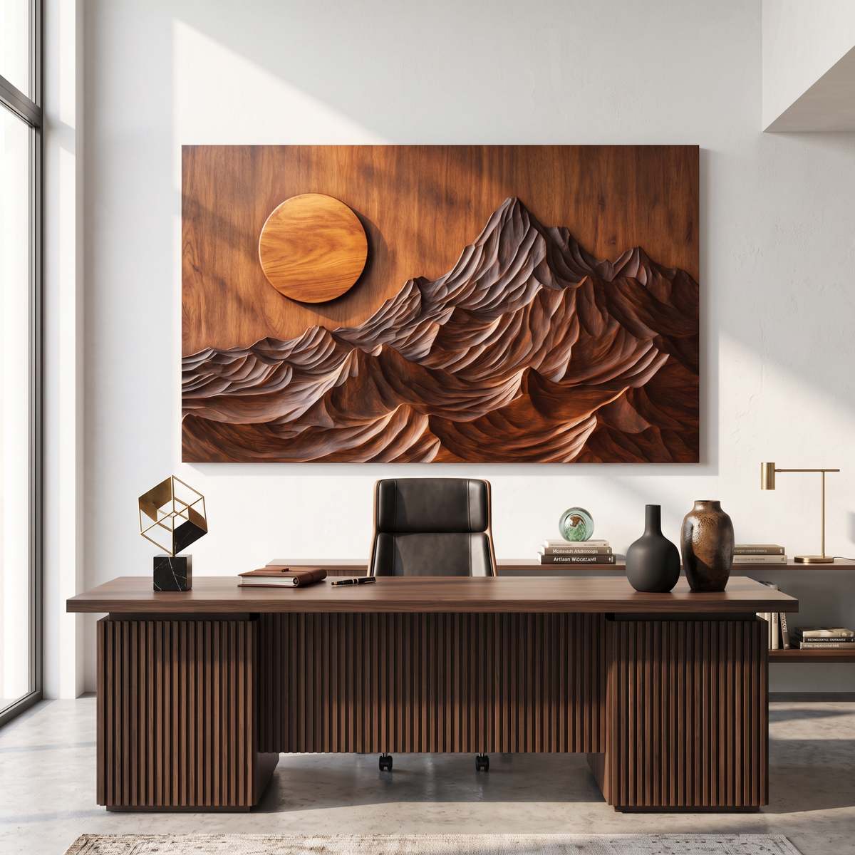 Wall Sculpture Mountain Sunrise with Layered Peaks and Flowing Ridges