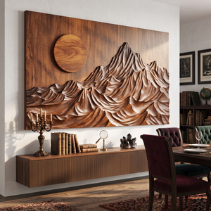 Wall Sculpture Mountain Sunrise with Layered Peaks and Flowing Ridges