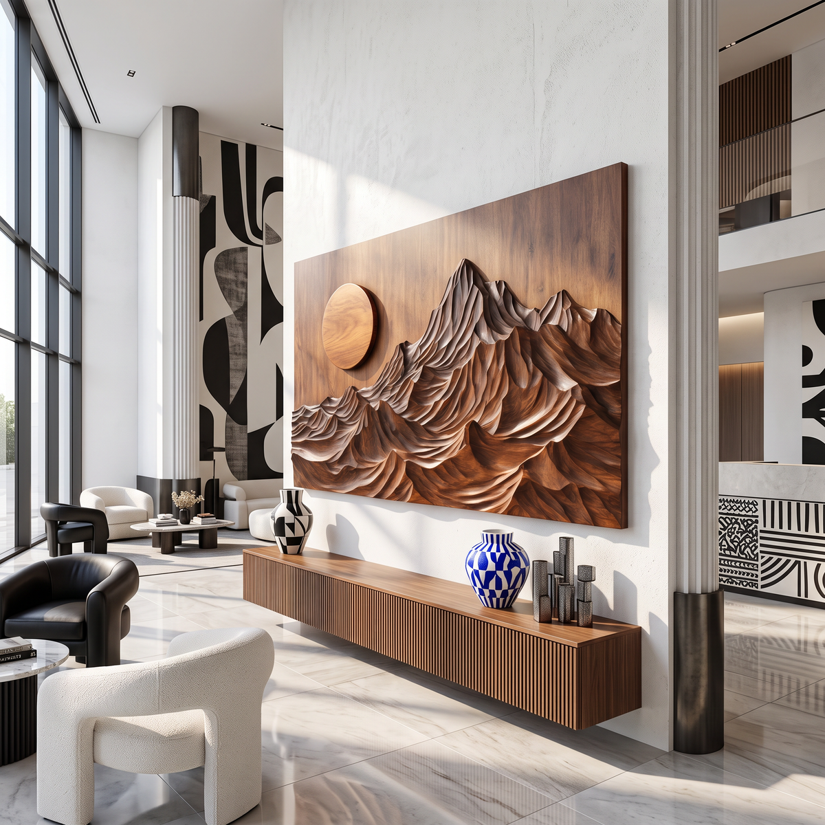 Wall Sculpture Mountain Sunrise with Layered Peaks and Flowing Ridges
