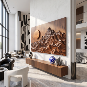 Wall Sculpture Mountain Sunrise with Layered Peaks and Flowing Ridges