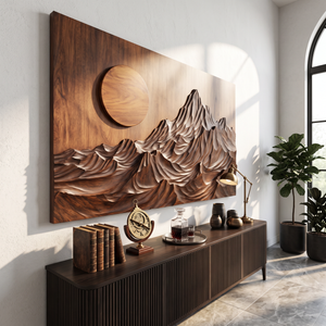 Wall Sculpture Mountain Sunrise with Layered Peaks and Flowing Ridges