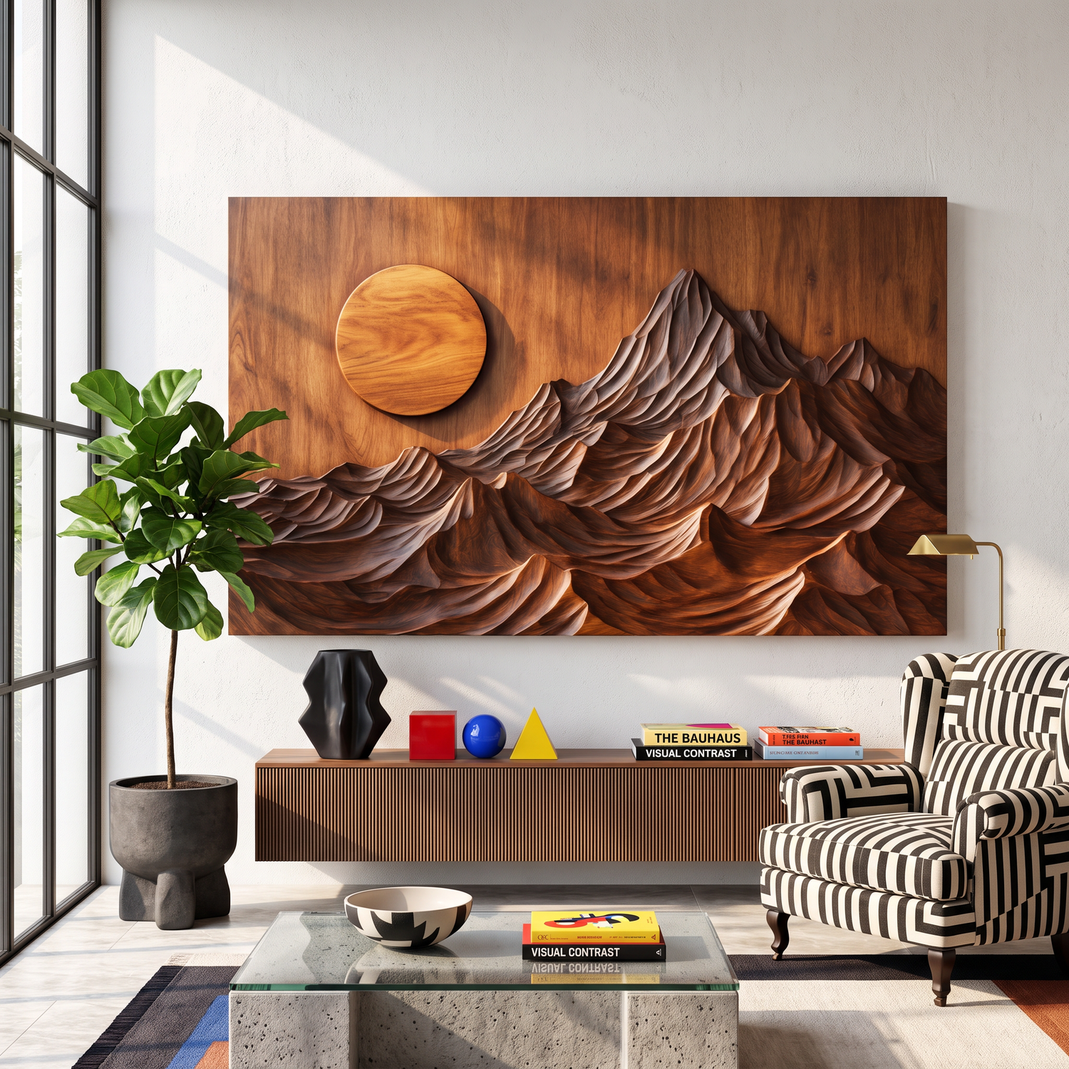 Wall Sculpture Mountain Sunrise with Layered Peaks and Flowing Ridges