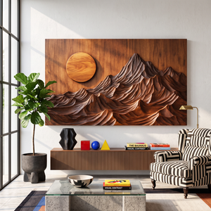 Wall Sculpture Mountain Sunrise with Layered Peaks and Flowing Ridges
