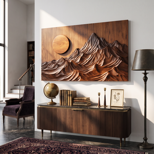 Wall Sculpture Mountain Sunrise with Layered Peaks and Flowing Ridges