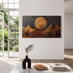 Wall Sculpture Golden Sun with Flowing Mountain Ridges