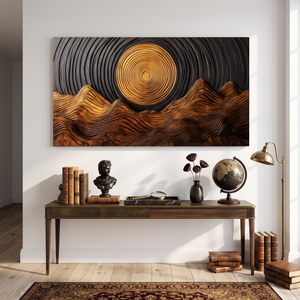 Wall Sculpture Golden Sun with Flowing Mountain Ridges