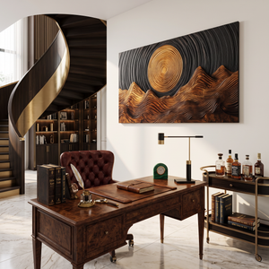 Wall Sculpture Golden Sun with Flowing Mountain Ridges