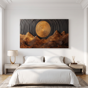 Wall Sculpture Golden Sun with Flowing Mountain Ridges
