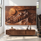 Wall Sculpture Mountain Forest with Rising Sun and Layered Peaks