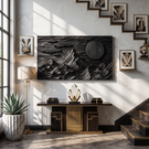 Wall Sculpture Mountain Landscape with Sun and Floating Clouds