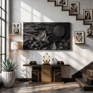 Wall Sculpture Mountain Landscape with Sun and Floating Clouds