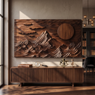 Wall Sculpture Mountain Landscape with Sun and Floating Clouds