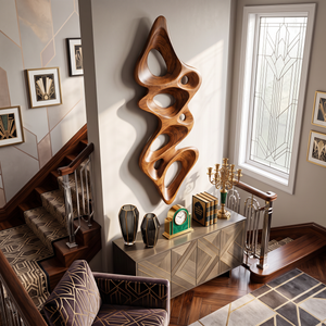 Wall Sculpture Vertical Flow with Organic Carved Openings