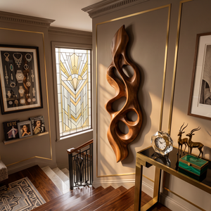 Wall Sculpture Vertical Flame with Organic Carved Openings