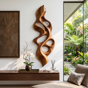 Wall Sculpture Vertical Flame with Organic Carved Openings