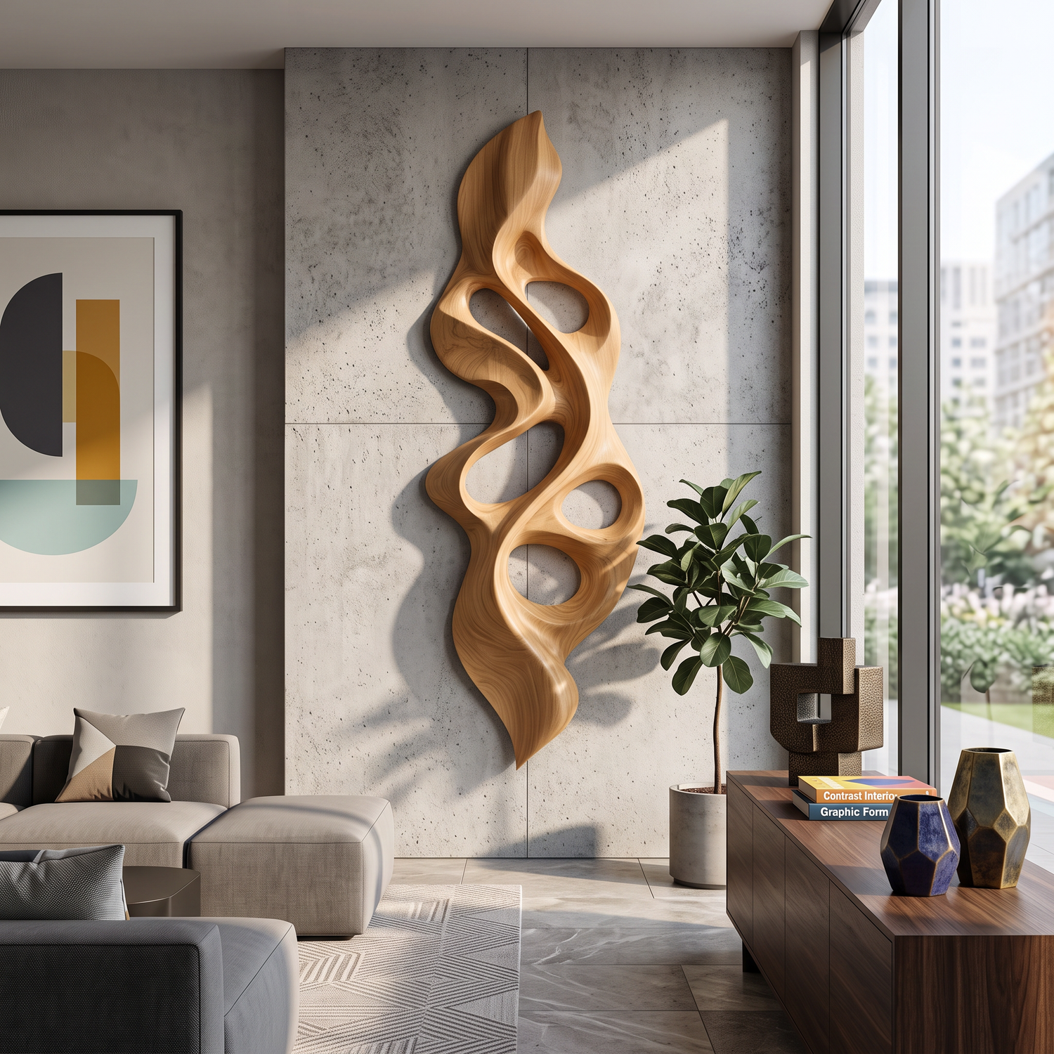 Wall Sculpture Vertical Flame with Organic Carved Openings