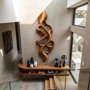 Wall Sculpture Vertical Flame with Organic Carved Openings
